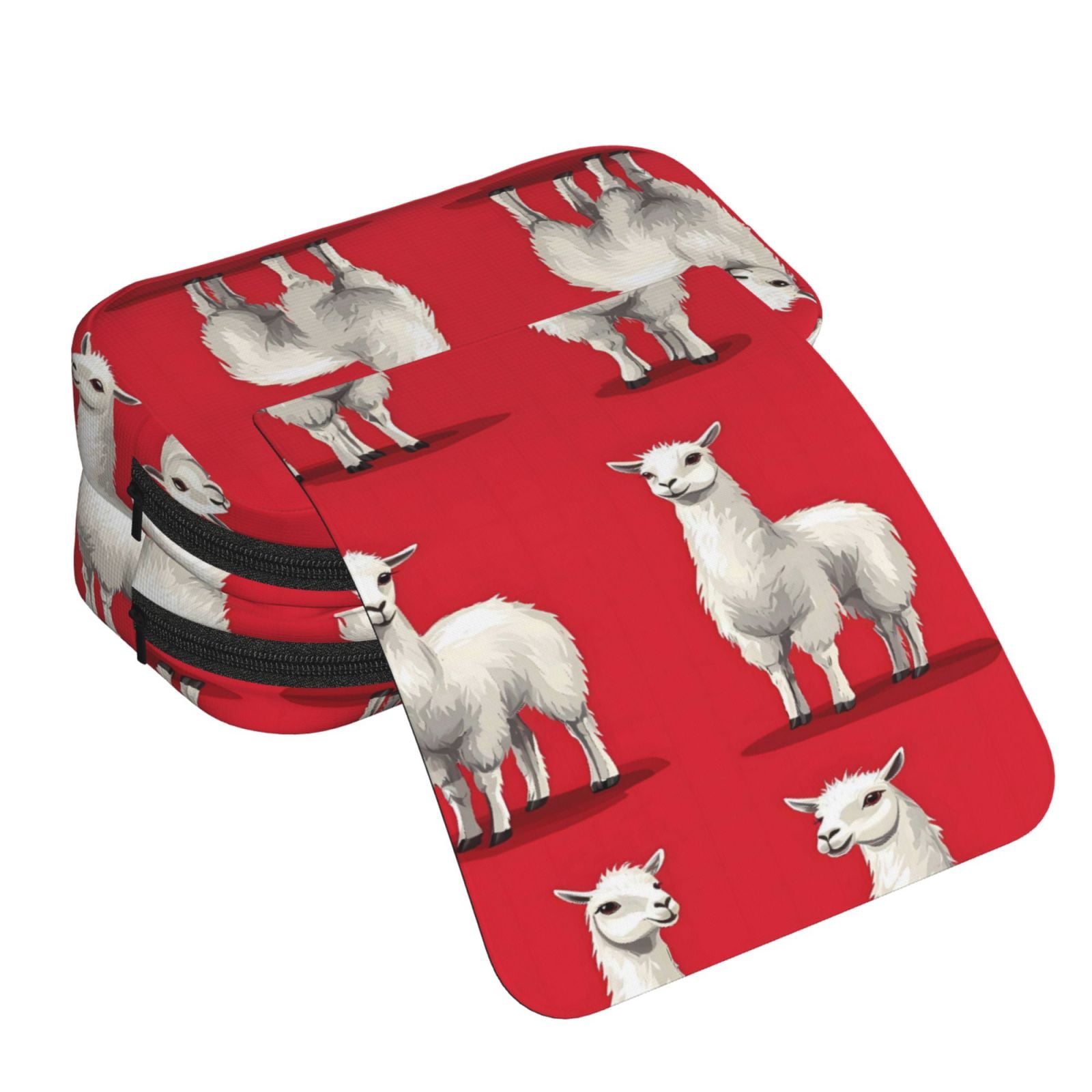 Large-Capacity Flip-Top Double-Layer Pencil Case, Multi-Functional Pocket Pen Case, Durable Stationery Organizer Alpaca On A Red Background