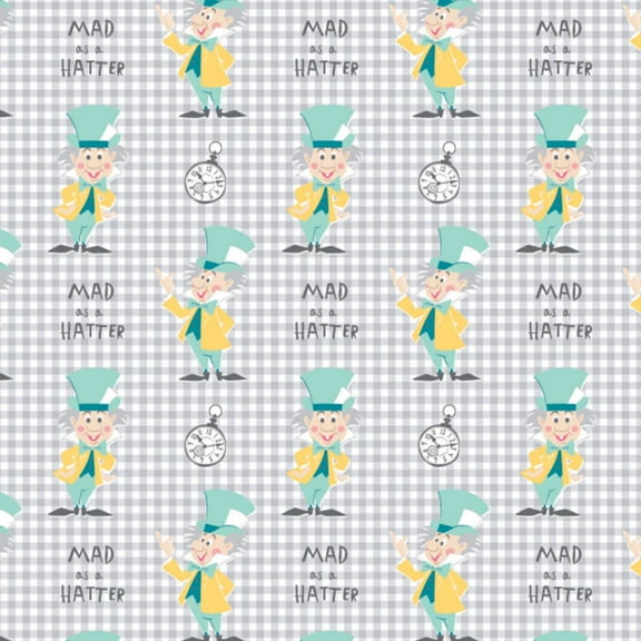 Disney Alice in Wonderland Mad as a Hatter Grey 100% Cotton Sold by The Yard