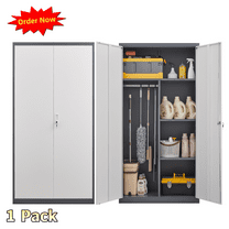 Tcbosik Metal Storage Cabinet with Lock and Hanging Rod, 70.8" Armoire Wardrobe Closet with 2 Doors, Closet Cabinet with Adjustable Shelves for Bedroom, Living Room, Grey