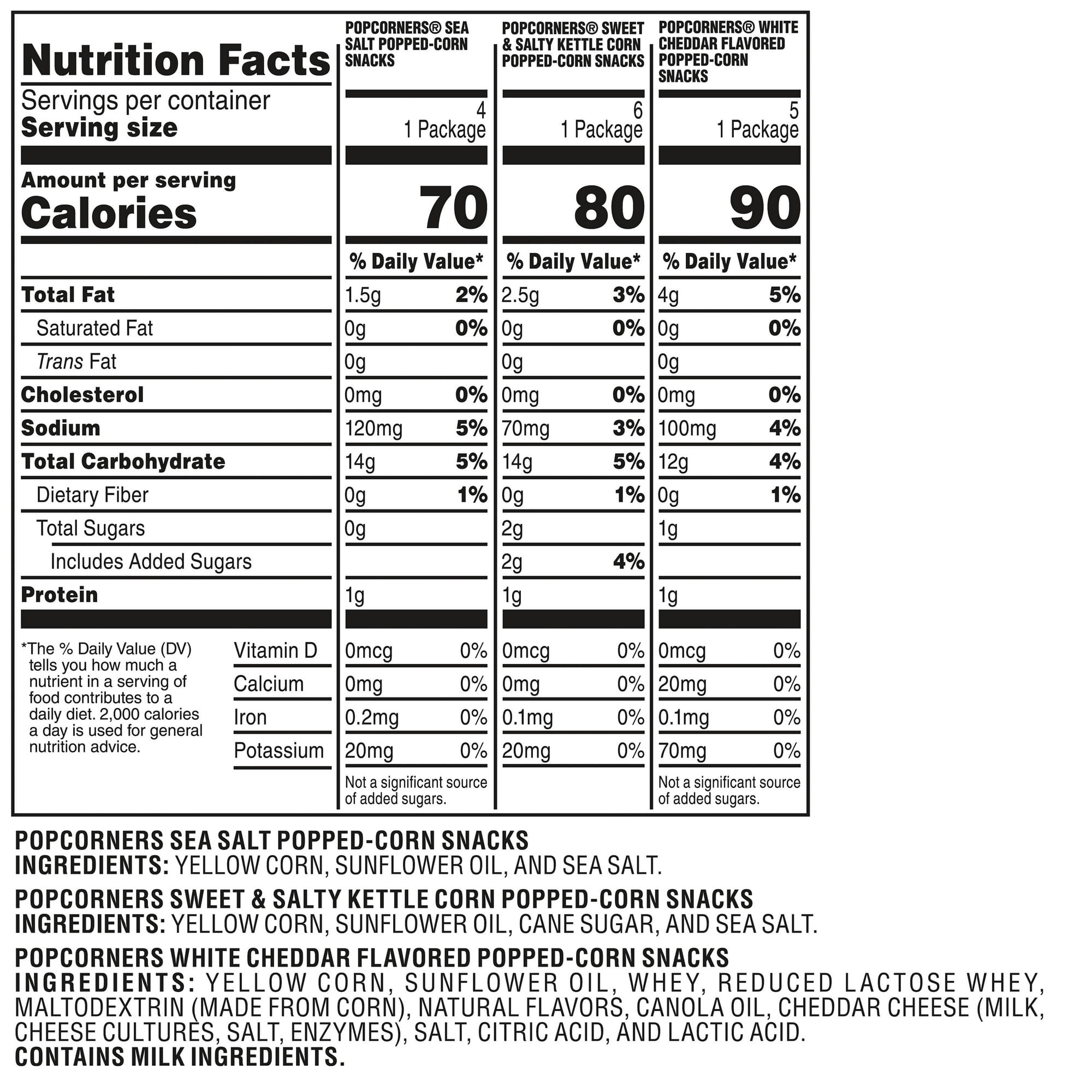 PopCorners Popped Corn Snack Chips, 3 Flavor Variety Pack, 15 Count Multipack.