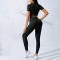 thumbnail image 3 of Erwazi Two Piece Yoga Outfit Sets for Women Casual Cropped Short Sleeve Tops and Slim Fit Tummy Control Pants 2 Pcs Tracksuits Set, Black, S, 3 of 3