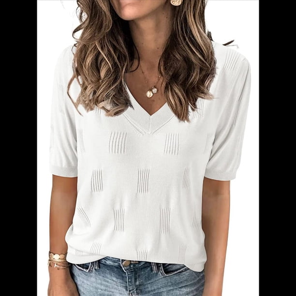 Blusas de Mujer, -Verano 2025, Suéter de Corta, Moda, Elegante, Informal, Blusa de Punto Versátil XL