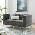 thumbnail image 2 of Tufted Loveseat Sofa, Velvet, Grey Gray, Modern Contemporary Urban Design, Living Lounge Room Hotel Lobby Hospitality, 2 of 7