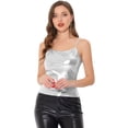 thumbnail image 1 of Camiseta holográfica sin mangas con parte superior de tirantes brillante para mujer Plata S, 1 of 5