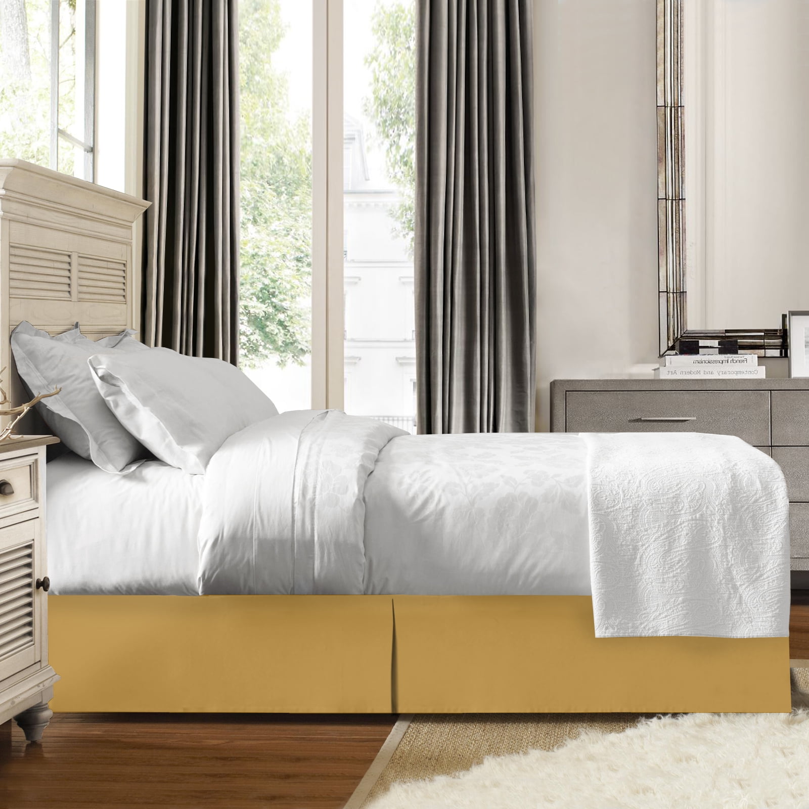 14" Tailored Pleated Bed Skirt Dust Ruffle, Queen, Camel, by Clara Clark