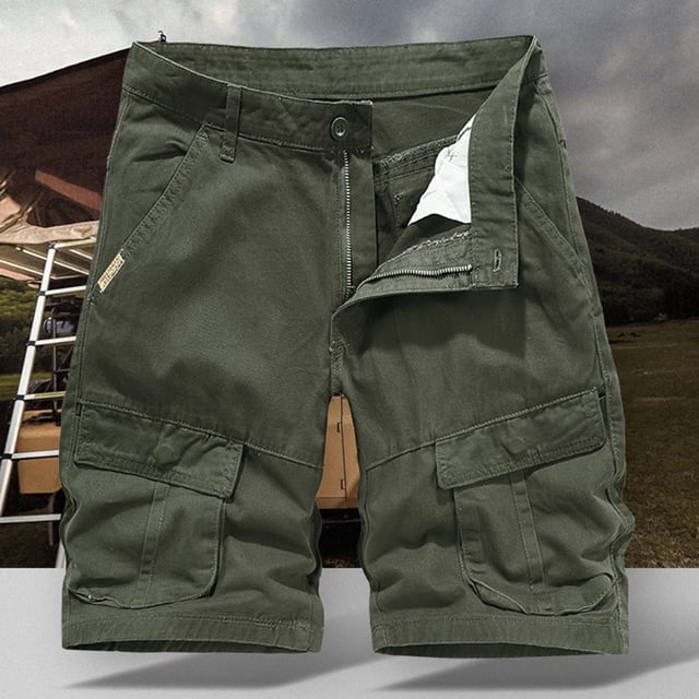 pstuiky Hombres bajos, Pantalones cortos casuales de verano para hombre, de color liso, con múltiples bolsillos, cargo Pantalones cortos de entrenamiento