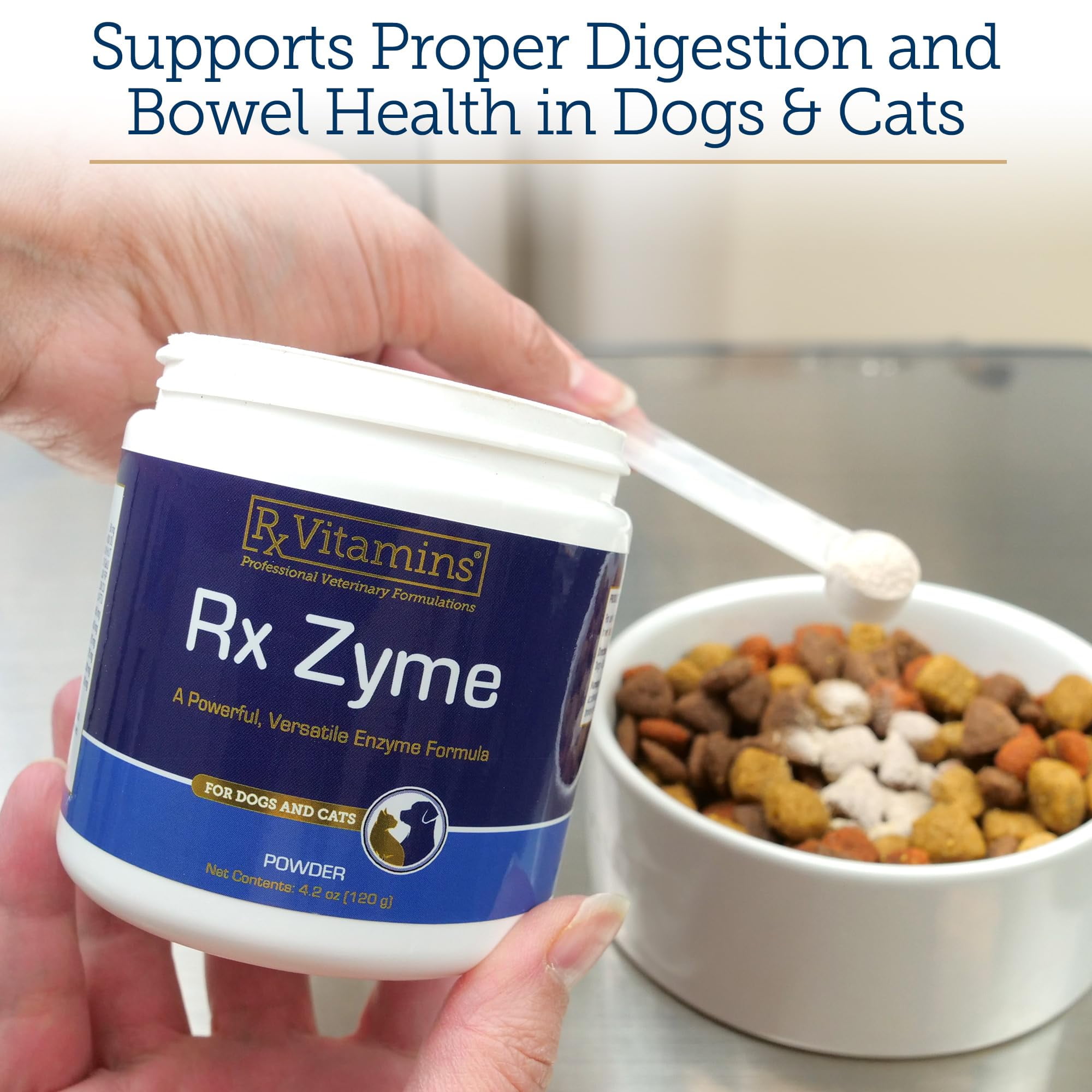 Rx Vitamins Rx Zyme Powder - Digestive Enzymes for Dogs & Cats - Anti Diarrhea for Dogs, Cat Constipation Relief, Anti-Bloating - Cat Digestive Support and Dog Gut Health - 120g
