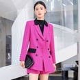 thumbnail image 1 of Chaqueta de traje de manga larga informal profesional de color rojo rosa en contraste de otoño e invierno, pantalones cortos para mujer, traje de dos piezas de moda, 1 of 5