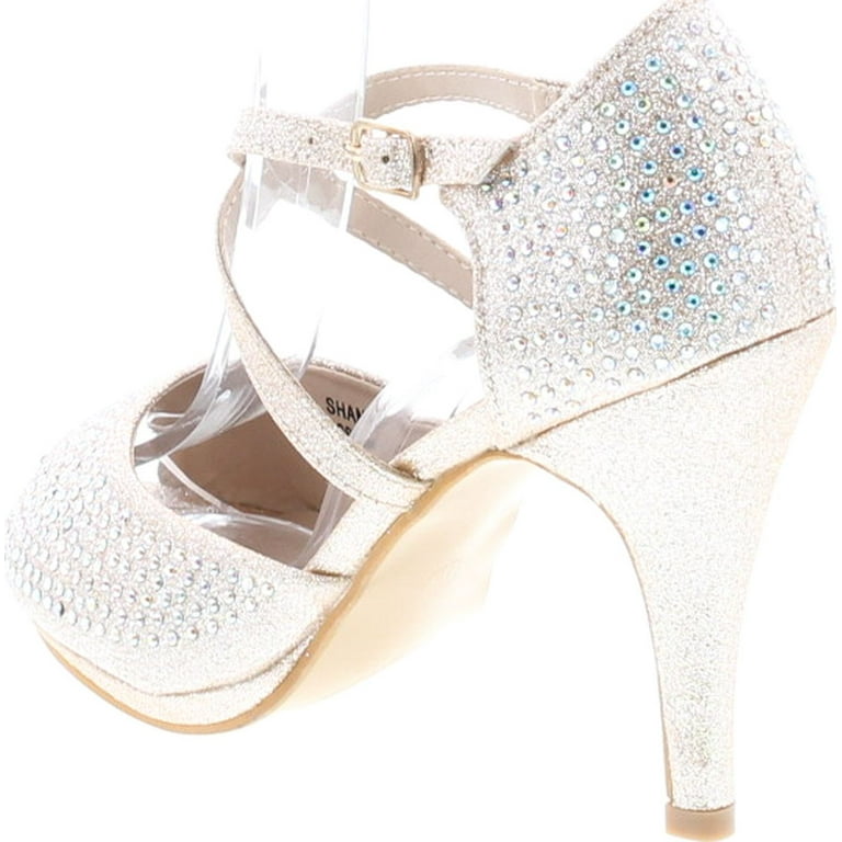 Bella Marie Women's Peep Toe Dance Sandals - Rhinestone Glitter 4 Inch Heels