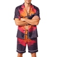 thumbnail image 2 of Halloween Themed Two Piece Pajama Set Men Spooky Graphic Casual Short Sleeve Button Collared Shirts and Shorts Trendy Comfortable Clothes Red 2XL, 2 of 4
