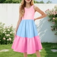thumbnail image 2 of Girls' Sleeveless Color Block Dress Summer Casual Sundress Skater Swing Twirly Halter Dress Girls Dresses Size 8 Casual Dresses For Girls Cotton, 2 of 5