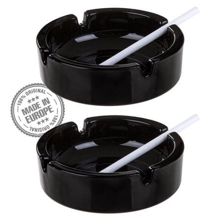 Crystalia Glass Ashtrays for Cigarettes & Cigars, Round Black Crystal Ash Holder, Set of 2