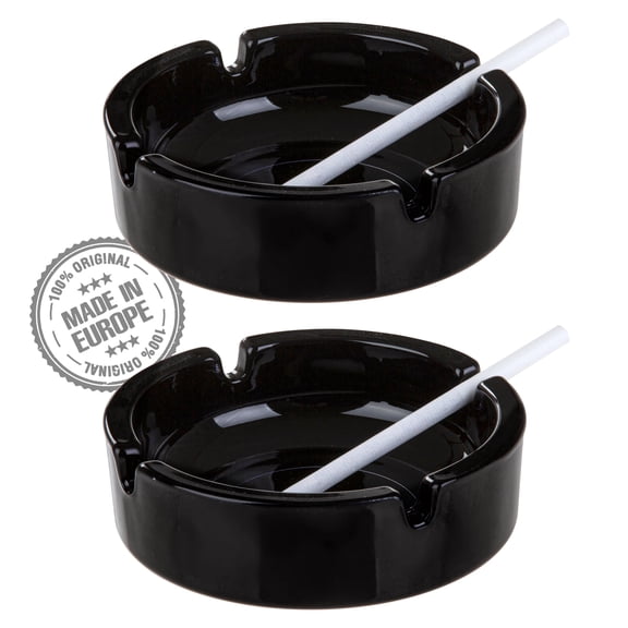 Crystalia Glass Ashtrays for Cigarettes & Cigars, Round Black Crystal Ash Holder, Set of 2