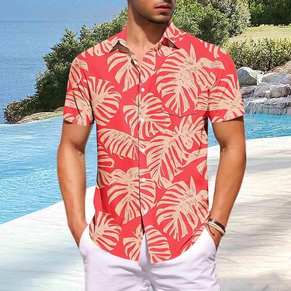 Ynynloco Men's Hawaiian Shirt Short Sleeve Summer Casual Beach Tropical Button Down Shirt
