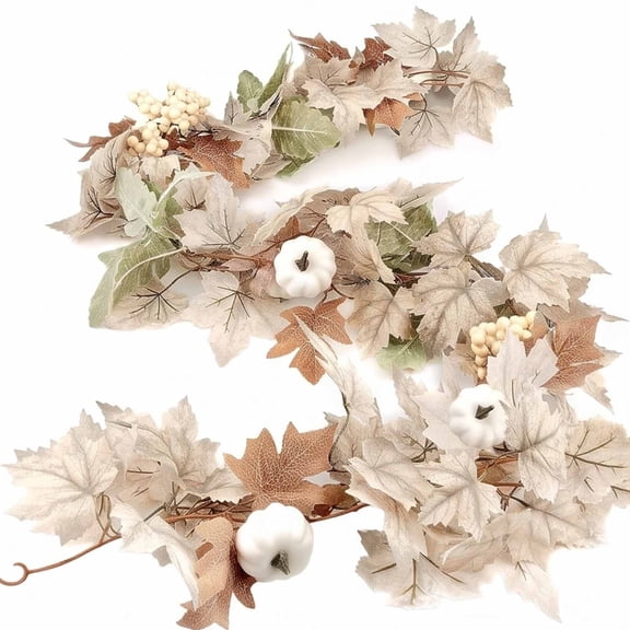Maple Leaf Garland 5.9ft Autumn Fall Garland with Berries, Farmhouse Faux Leaves Vines for Thanksgiving, Halloween, Mantel, Door, Window, Table Seasonal Decor