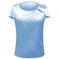 thumbnail image 5 of MIXUE Boho Tops For Women Summer Satin Solid Color Round Neck Short Sleeve Loose Fit Casual T Shirts Sportswear,Blue,S, 5 of 6