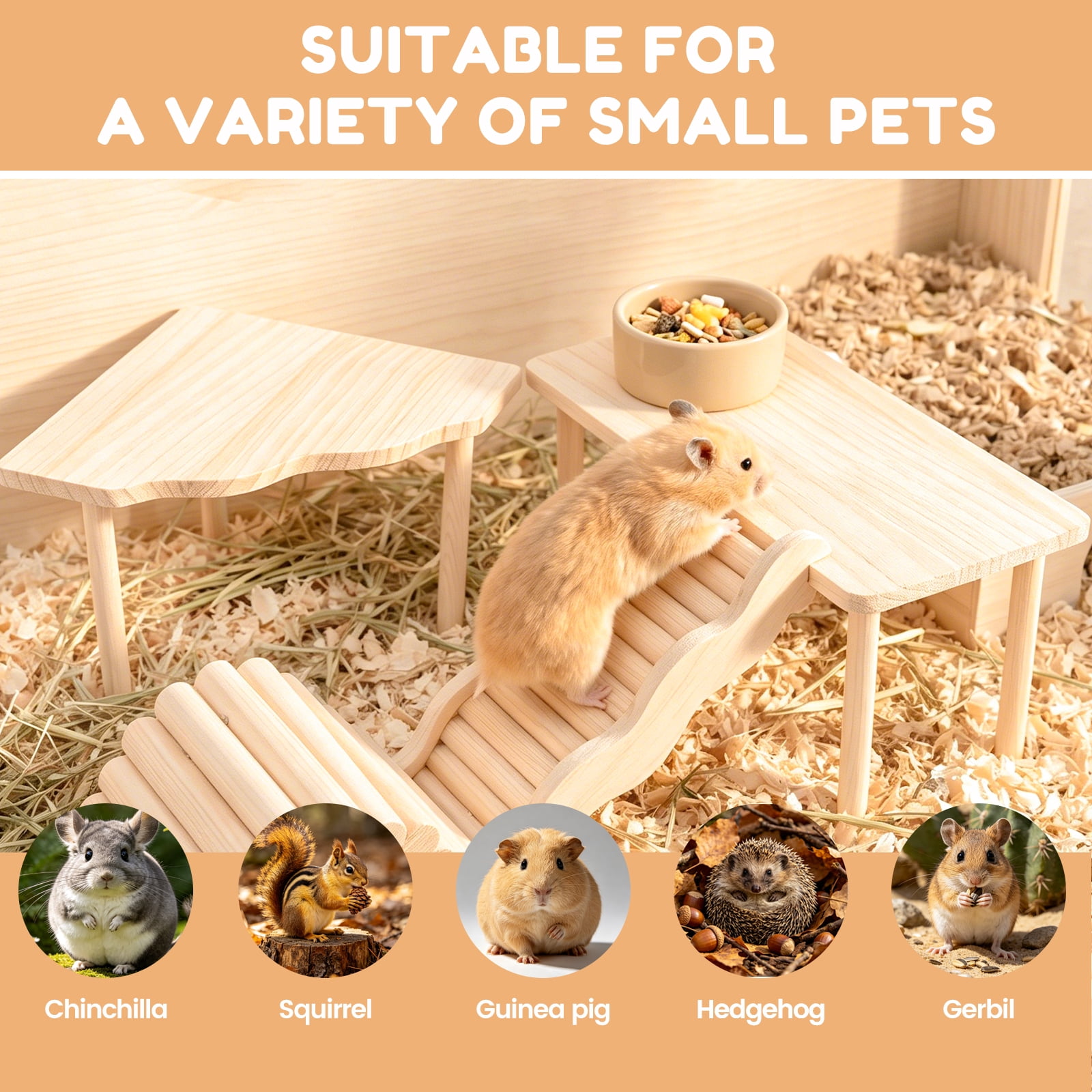 Threns 4 Pack Hamster Play Wooden Platform for Dwarf Syrian Hamsters Gerbils Mice Degus or Other Small Pets, Wooden Hamster Climbing Toy with Platform Decor