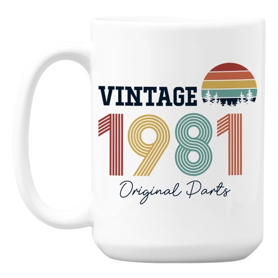 Vintage 1981, Original Parts feat. Retro Sunset Ceramic Coffee & Tea Mug (15oz)