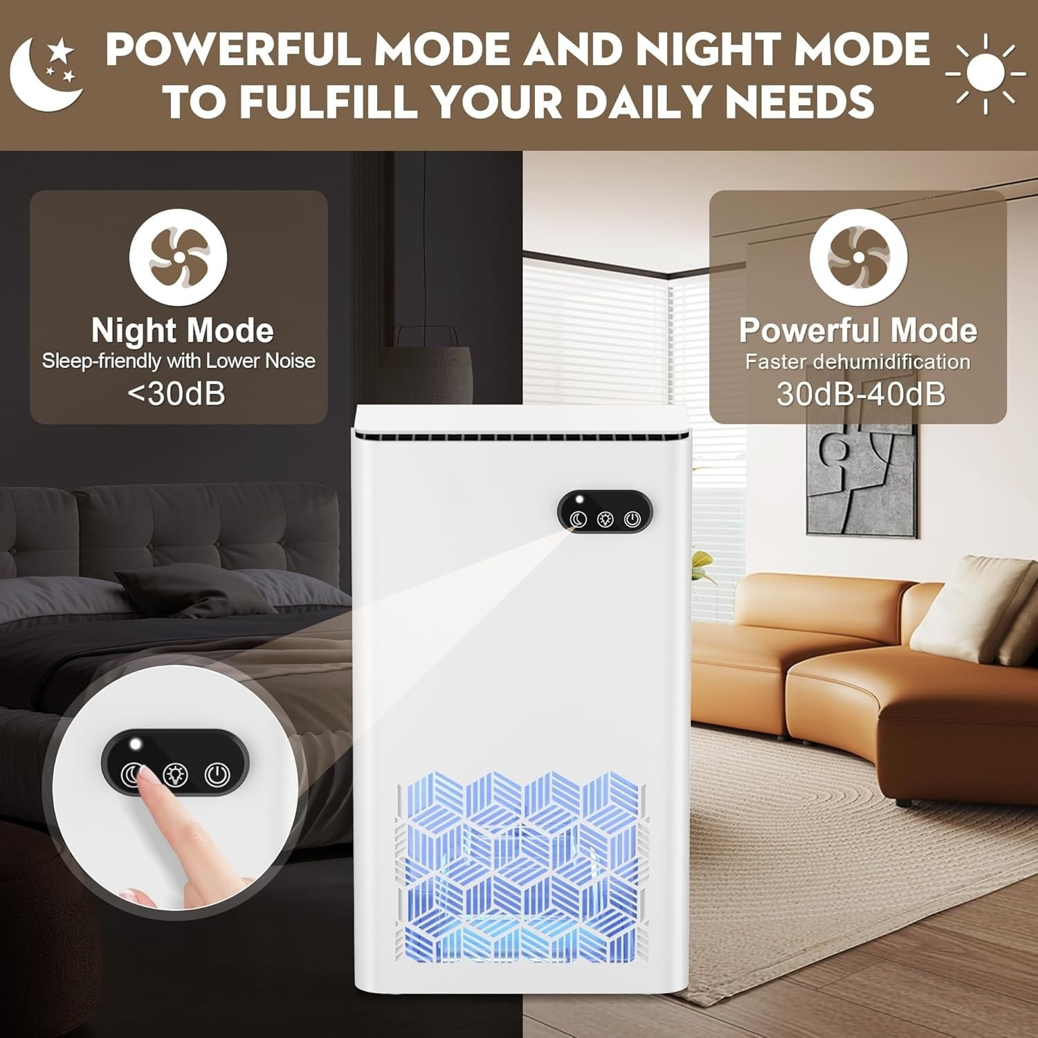 Dehumidifier for Home, 1000 sq.ft Dehumidifiers for Basement Bedroom Bathroom with 95 OZ Water Tank, Auto Shut Off 7 Colors LED Light, White Black