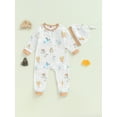 thumbnail image 2 of Suealasg Newborn Infant Girl Boy Outfits Long Sleeve Crew Neck Animal Print Footed Romper Jumpsuit + Hat Baby Girl Boy Clothes, 2 of 7