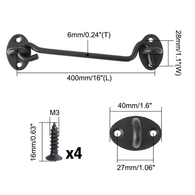 16 Inch Cabin Hook Stainless Steel Eye Hook Latch w Screws for Door Cupboard Shed Gate Window Black Walmart