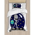 thumbnail image 1 of Science Party Duvet Cover Set Twin Size, Illustration of DJ Alien Playing a Turntable on Space Background, Decorative 2 Piece Bedding Set with 1 Pillow Sham, White and Multicolor, by Ambesonne, 1 of 3