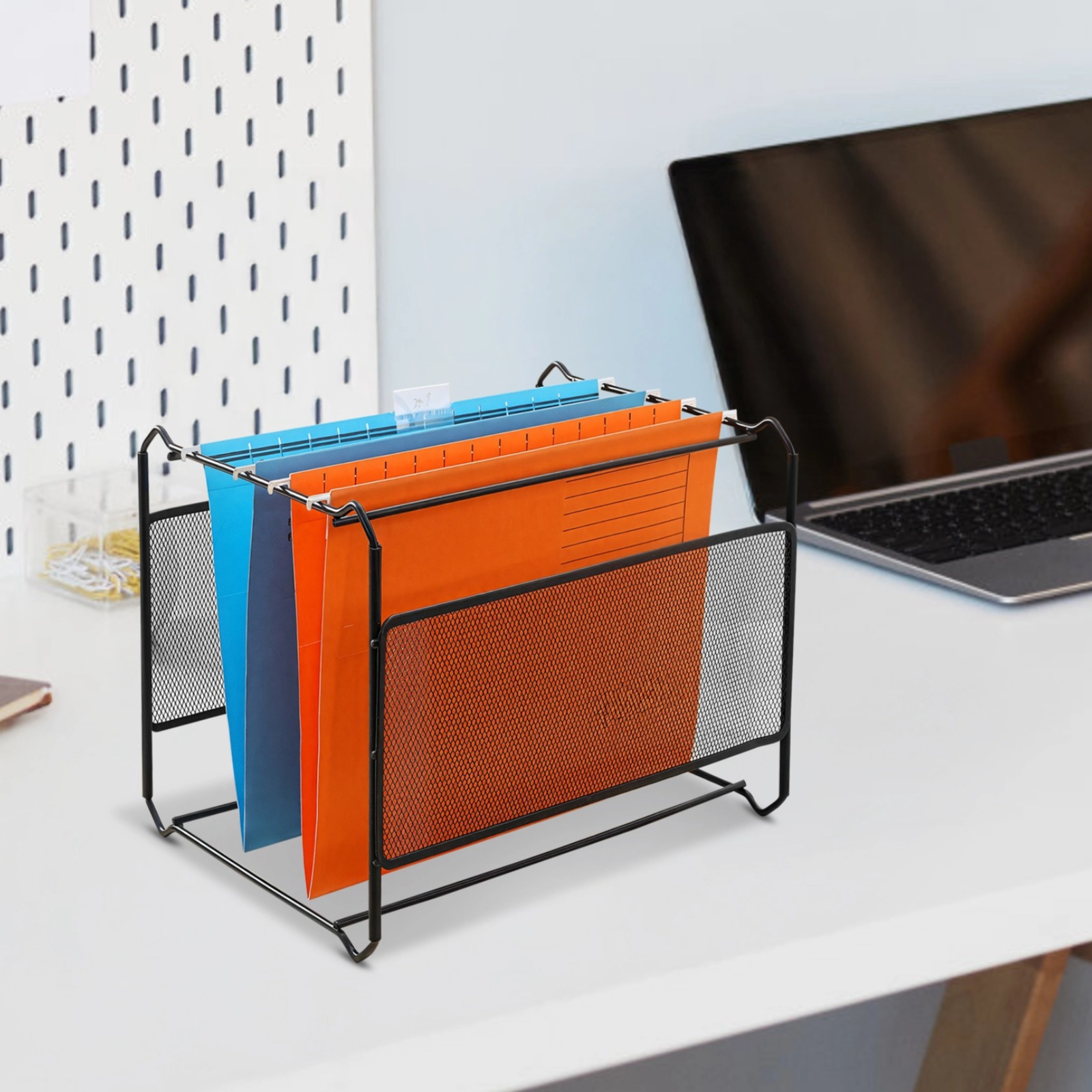 2 Pack Hanging Mesh File Folder Organizer, Detachable Metal Storage Baskets for Desk, Letter Size Document Holder, Office Home Space Saving Desktop Shelf