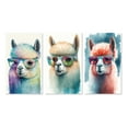 thumbnail image 2 of Designart "Cool Alpaca with Sunglasses Watercolor Style I" Animals Llama Wall Art Set Of 3 - Llama Blue Canvas Set For Living Room Decor, 2 of 6