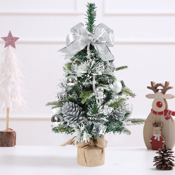 Fiudx Mini Árbol de Navidad, Decoración de Mesa, Base de Cuerda Natural, Color Rojo, Dorado y Plateado, Ambiente Festivo, Decoración Navideña para El Hogar y La Oficina, Tamaño 50 X 30 X 30 Cm, Juego