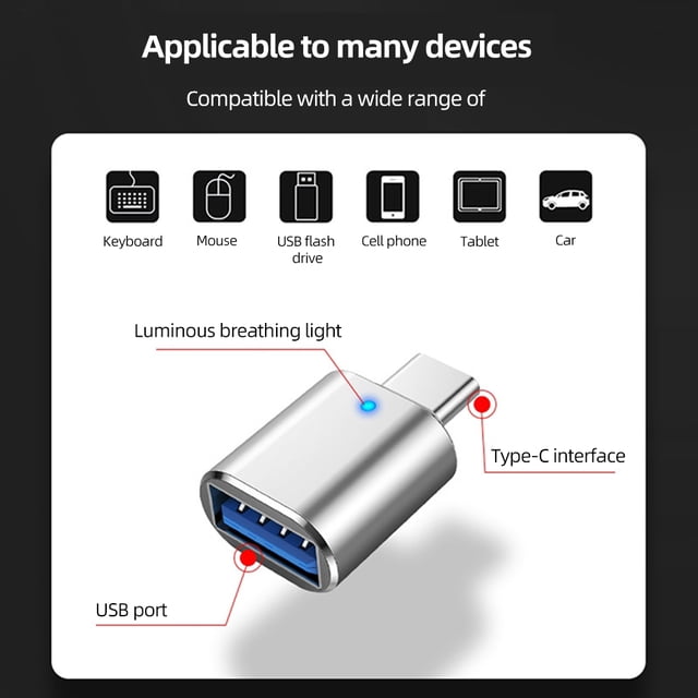 Adaptador De Tipo C A Usb3.0 Conector de adaptador tipo C a USB OTG Indicador LED 3A Carga rápida (Plata)