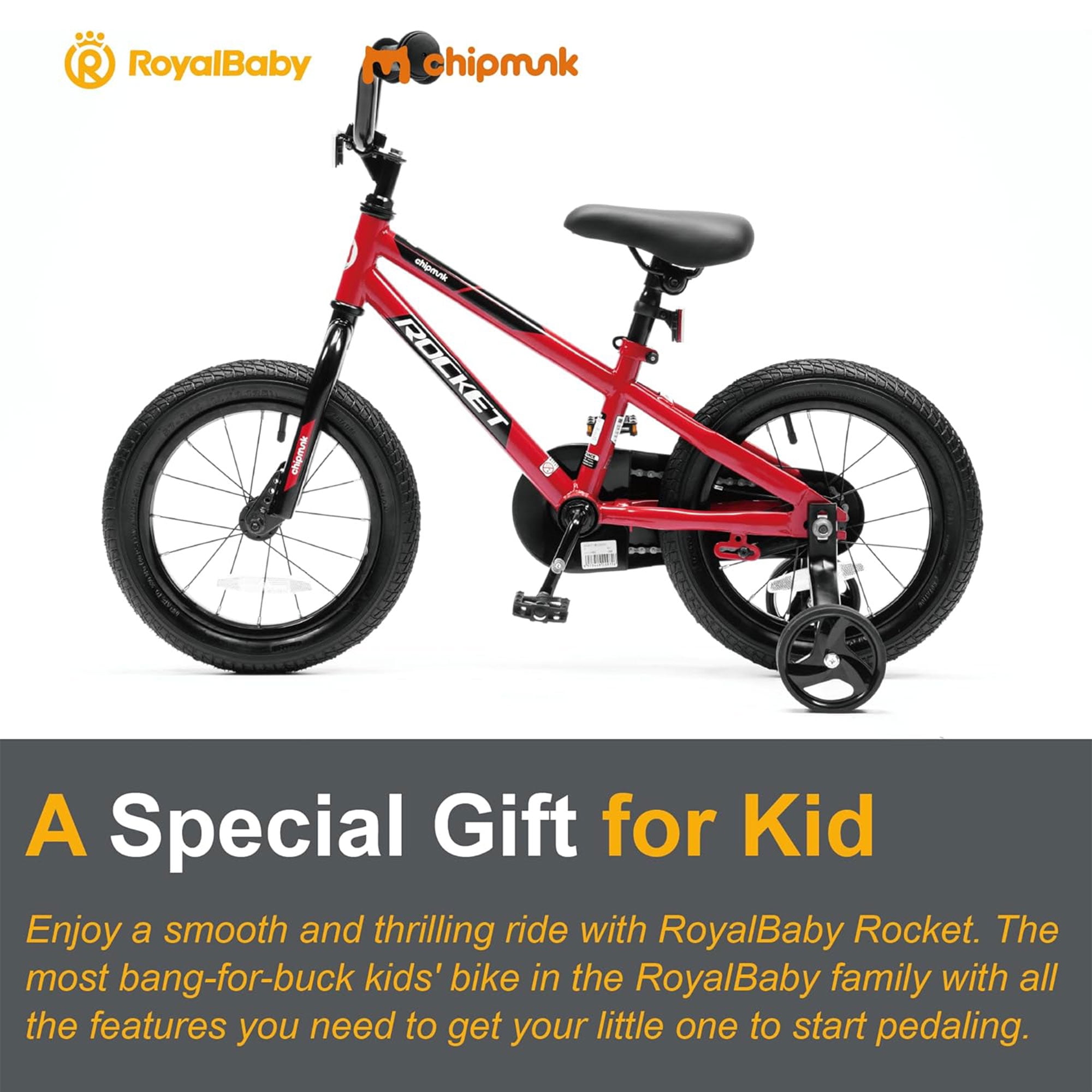 RoyalBaby Rocket Outdoor Children s Bike with Training Wheels 16 Inch Red