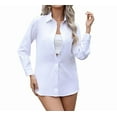 thumbnail image 2 of Womens Stretch Button Down Long Sleeve Shirt Soft Basic Wrinkle Free Work Business Formal Casual Blouse White S, 2 of 9