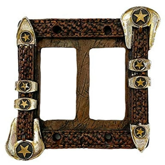 Urbalabs Western Belt Buckle and Gold Star Decorative Light Switch Outlet Wall Plate Covers Country Home Rustic Light Switch Covers Single Double 2 Gang Switch Plates (Double Gang Rocker)
