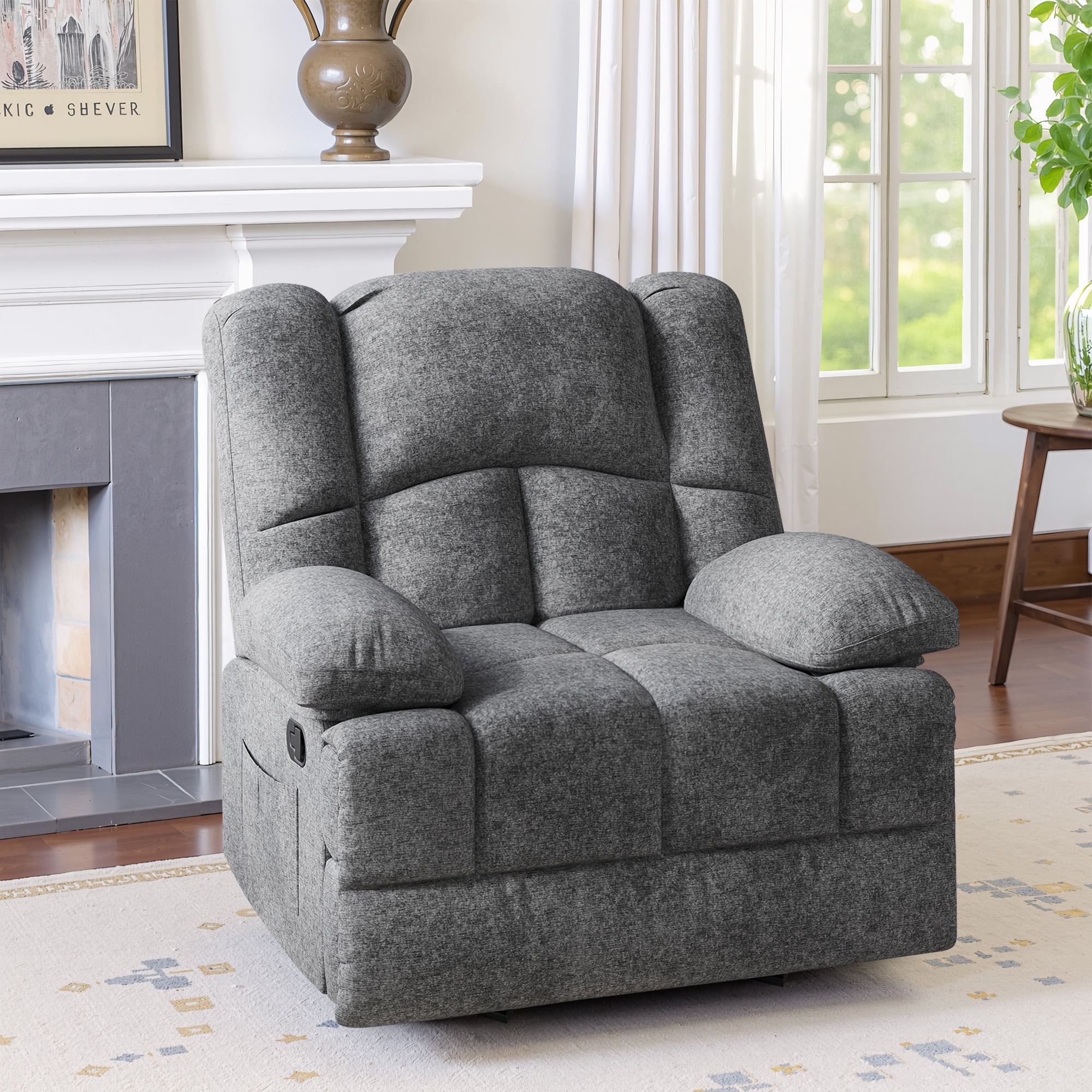MAYEERTY Limestone Oversized Rocking Recliner Sofa for Adults, Chenille, Ergonomic, Perfect for Living Room