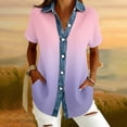 thumbnail image 2 of Sentmoon Womens Denim Top Shirts for Women Short Sleeve Lapel Button Down Loose Fit Gradient Color Stretchy Work Tops for Women Trendy for Working Out and Gym S-2XL, 2 of 6