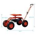 thumbnail image 2 of Rolling Garden Scooter with Wheels - Garden Cart Seat with 360 Swivel Seat and Adjustable Height - Utility Tool Tray and Storage Basket, Outdoor Yard Patio Wagon Scooter for Planting, Red, 2 of 7