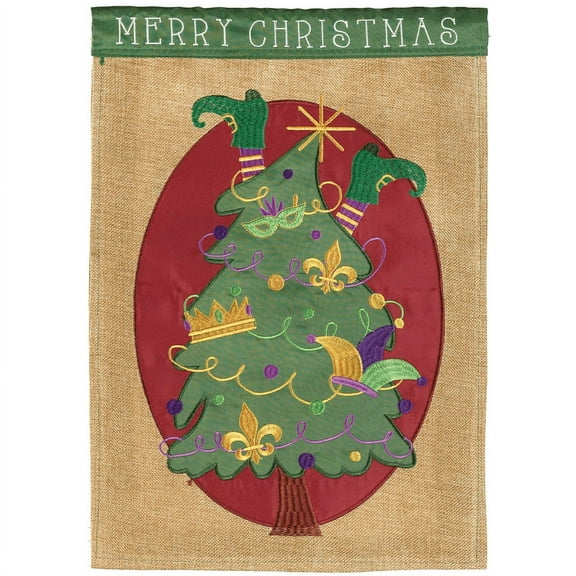 Magnolia Gardens M011709 13 x 18 in. Mardi Gras Merry Christmas Burlap Garden Flag