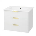 thumbnail image 5 of Euroco 24inch Wall Mounted Floating Cabinet w/Double Drawer, Floating Rectangular Vanity Small Bathroom Sink With Single Faucet Hole and Overflow, Modern Bathroom Cabinet with Ceramic Basin Sink, 5 of 9