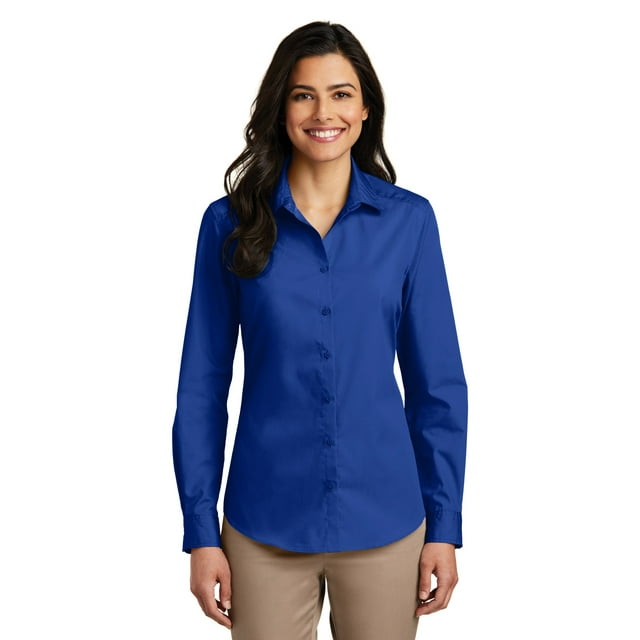 Camisa de popelina Carefree de manga larga para mujer de Port Authority®. LW100 Autoridad Portuaria LW100