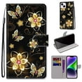 thumbnail image 1 of SaniMore for iPhone 13 Pro Max 6.7 "2021 PU Leather Case with Card Slots Detchable Lanyard Color Painting Luxury Pattern Flip Kickstand Shcokproof Wallet Case For iPhone 13 Pro Max, Gold Butterfly, 1 of 10