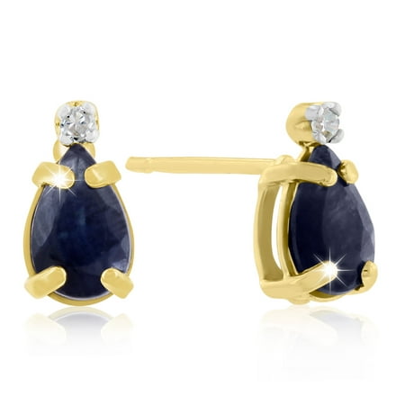1ct Pear Sapphire and Diamond Earrings in 14k Yellow Gold