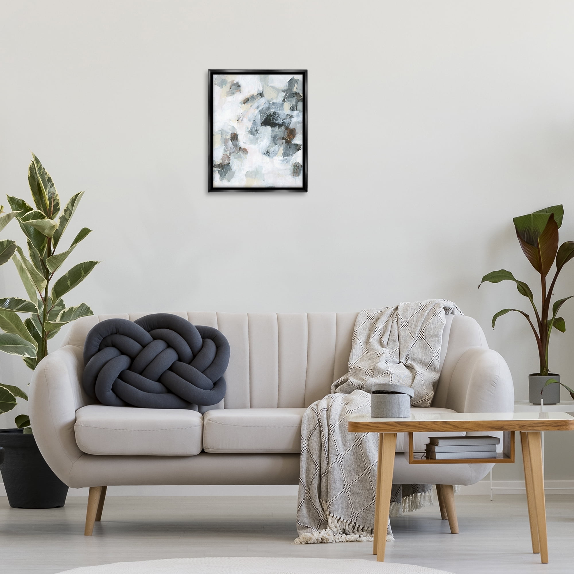Stupell Industries Soft Grey Composition Abstract Painting Black Floater Framed Canvas Art Print Wall Art, 17 x 21
