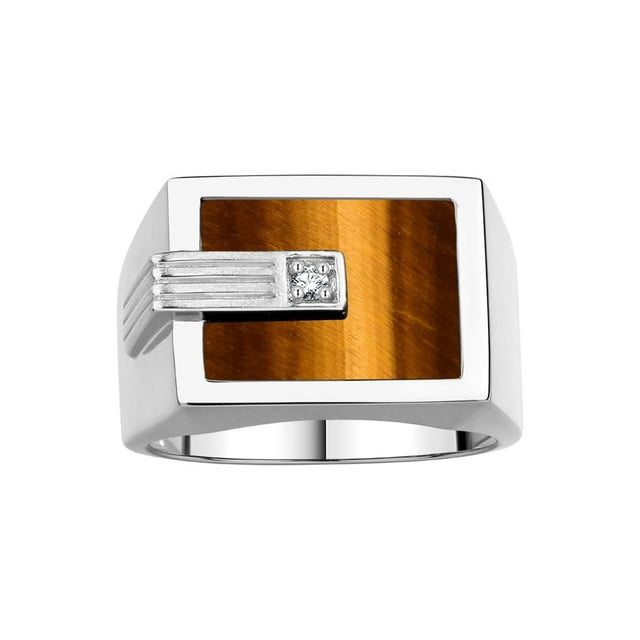 RYLOS Men's Rings 14K White Gold Ring With Diamonds and Blue Quartz Set in Designer Nugget Style Rings For Men Size 13
