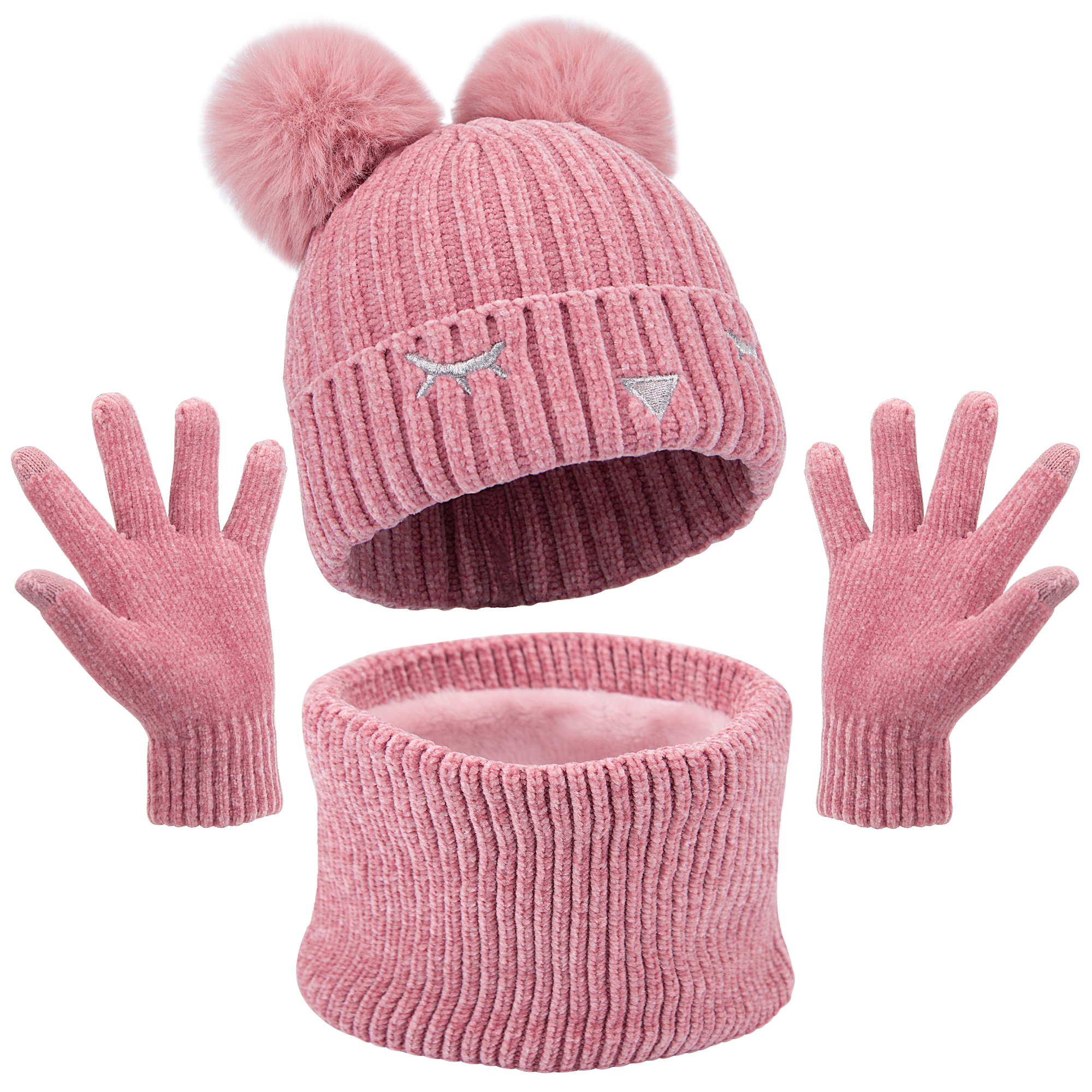 Maylisacc Kids Winter Hats Gloves Scarf Set for Girls Boys Toddler Pink