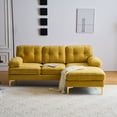 thumbnail image 2 of Euroco L Shaped Couch Modern 83" Living Room Sofa with Chaise Lounge, Velvet, Yellow, 2 of 10
