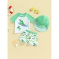 thumbnail image 3 of Musuos Toddler Boys Cute Swimsuit, 6M 12M 18M 24M 3Y Shark Crocodile Print Short Sleeve Top with Elastic Shorts Hat Summer Swimwear, 3 of 10