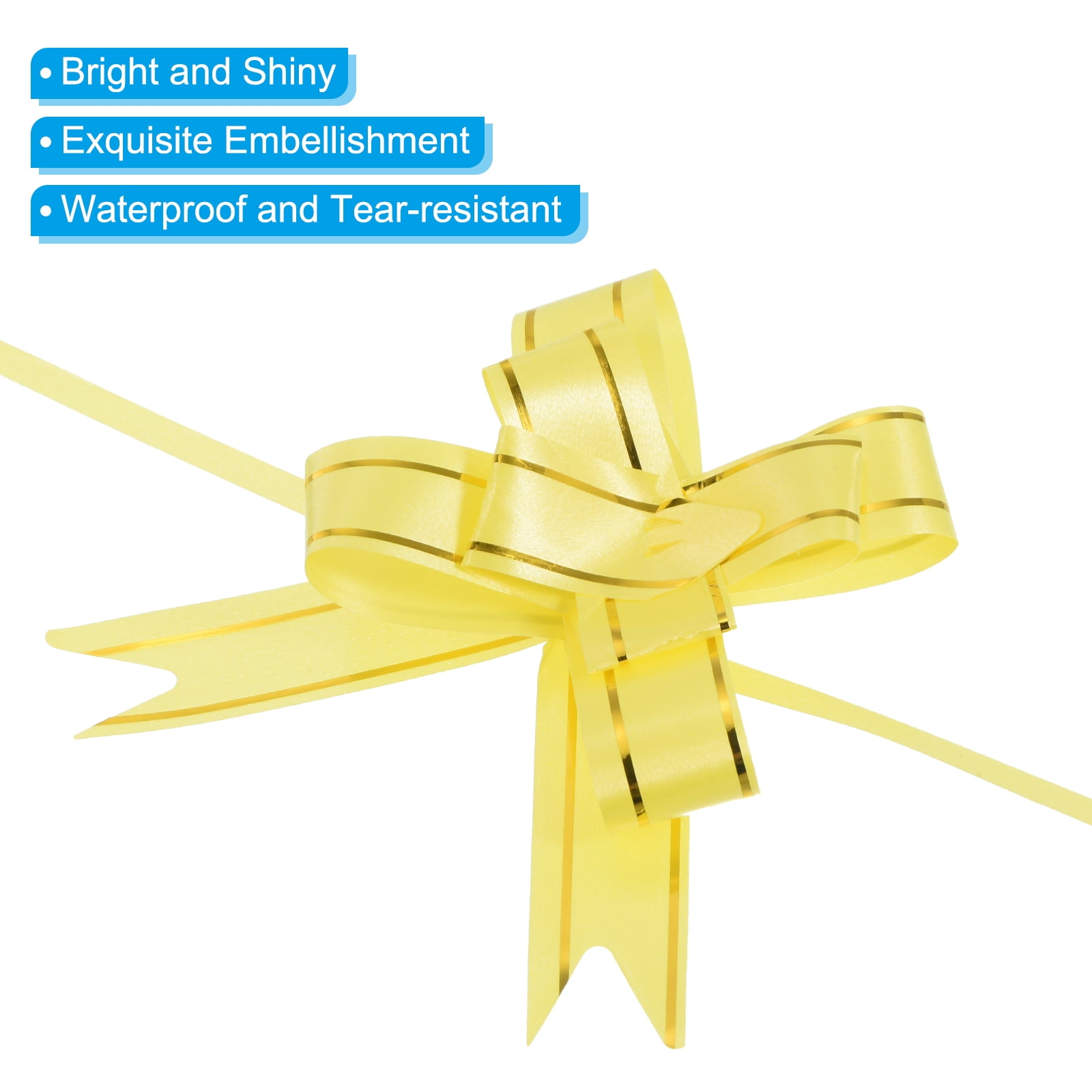 Uxcell 13 inch Pull Bows Ribbon Gift Wrapping String Gold Thread Style Decorative Bow Tie Gold Tone 100 Pack