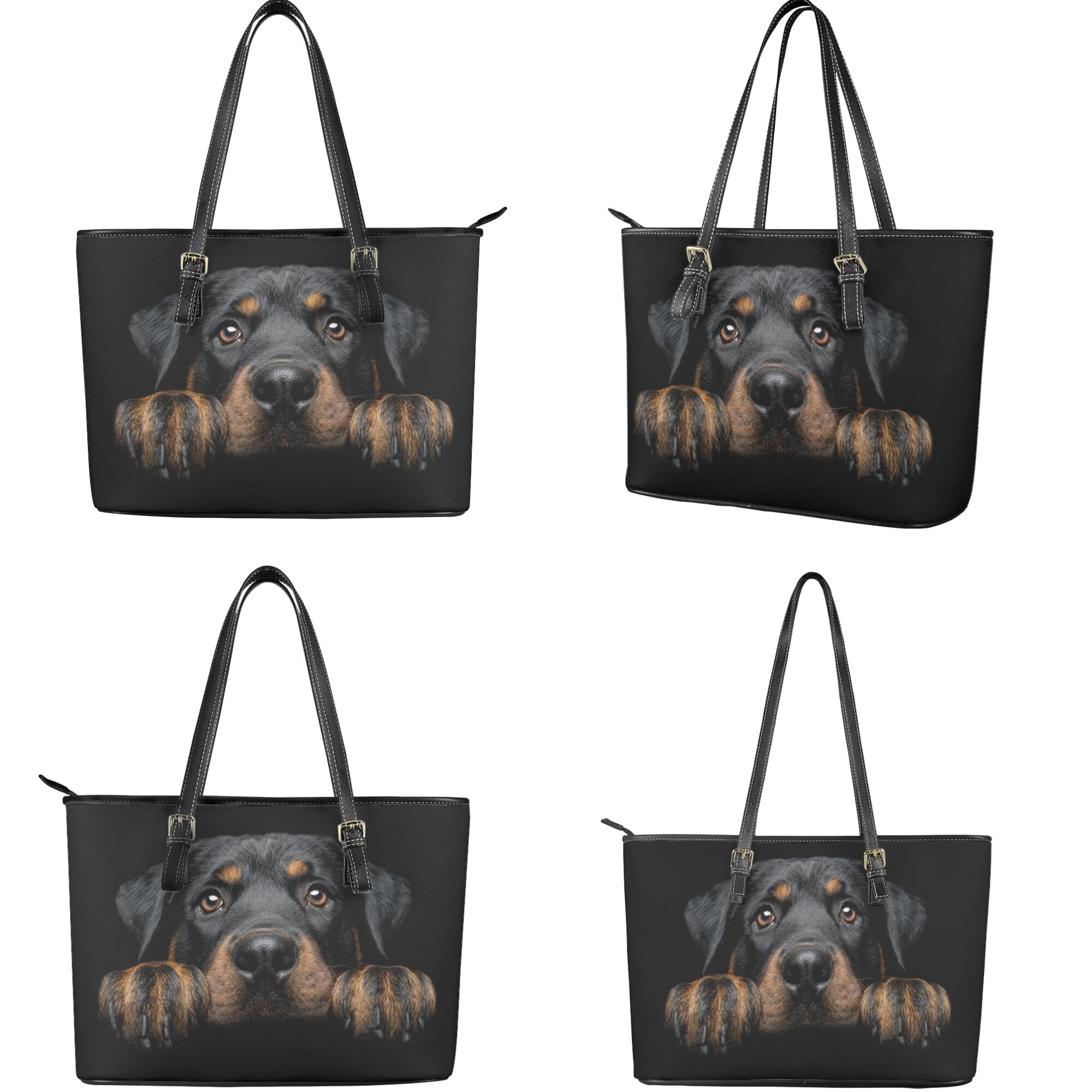Kuiaobaty Rottweiler Print Tote Handbag for Women, Roomy Casual Leather Shoulder Purse with Adjustable Strap, Waterproof Satchel Purse with Wallet for Travel, Black