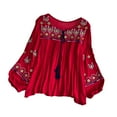 thumbnail image 3 of Milageto Women's Mexican Embroidered Tops Bohemian Blouse for Vacation Shopping Party Red, 3 of 8