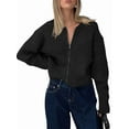 thumbnail image 2 of Women'S Zip Up Cardigan Sweaters Drop Shoulder Long Sleeve Crew Neck Cardigan Casual Solid Loose Fit Knit Jacket Black M, 2 of 8